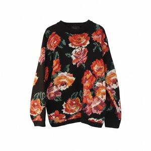 Vintage 90s Paul Harris Floral Knit Sweater - Ramie Cotton - Size M